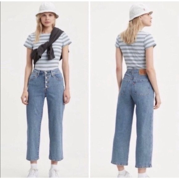 NEW! Levi's Mile High Cropped‎ Wide Leg Jeans Button Fly Women’s 30x27 NWT - Picture 1 of 12